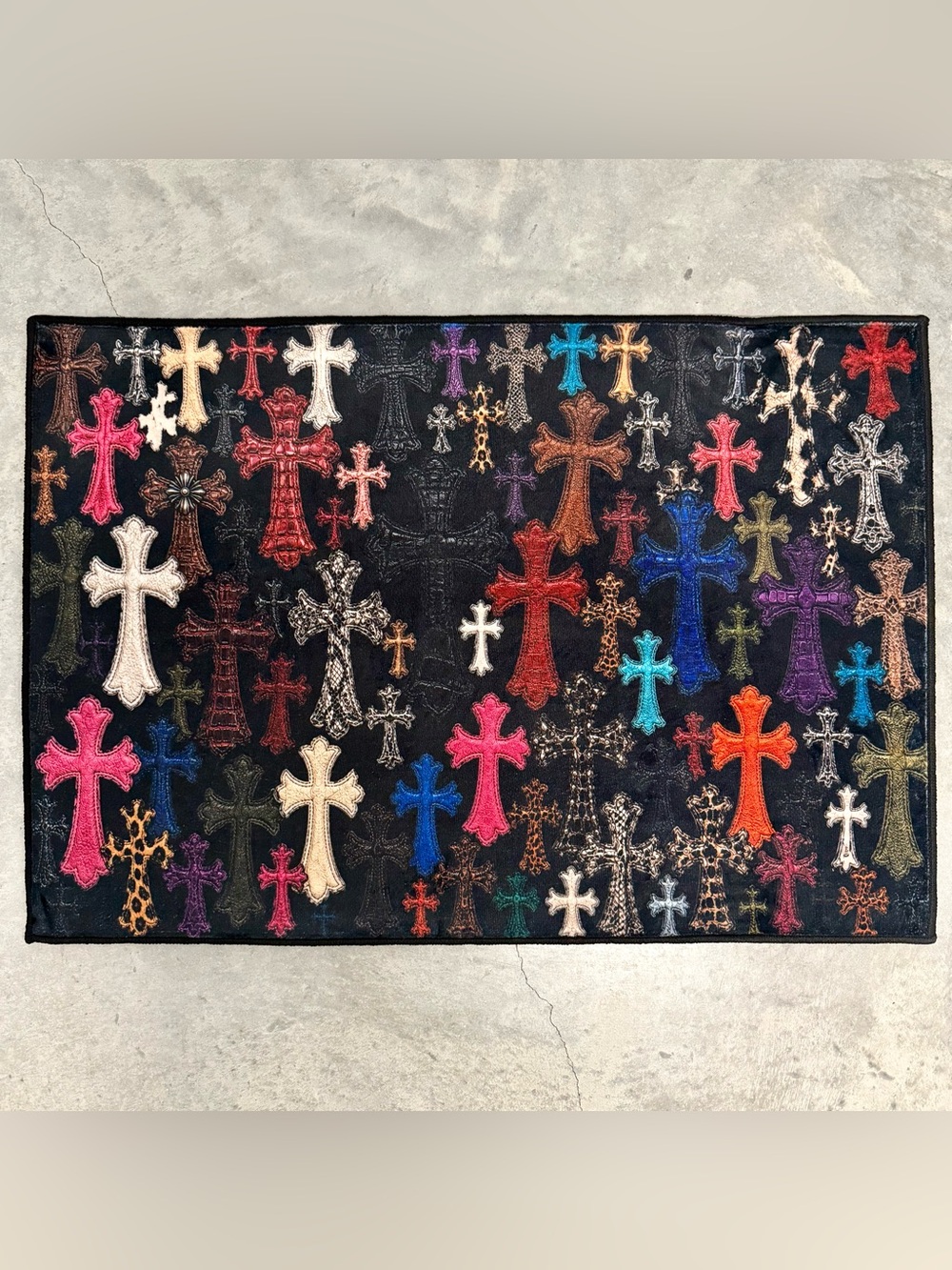 Multicolor Cross Soft Fuzzy Rug 32x22 Gothic Room Decor